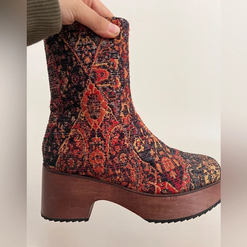 Woven Pattern Platform Ankle Boots - Multi - Picture 4 of 9